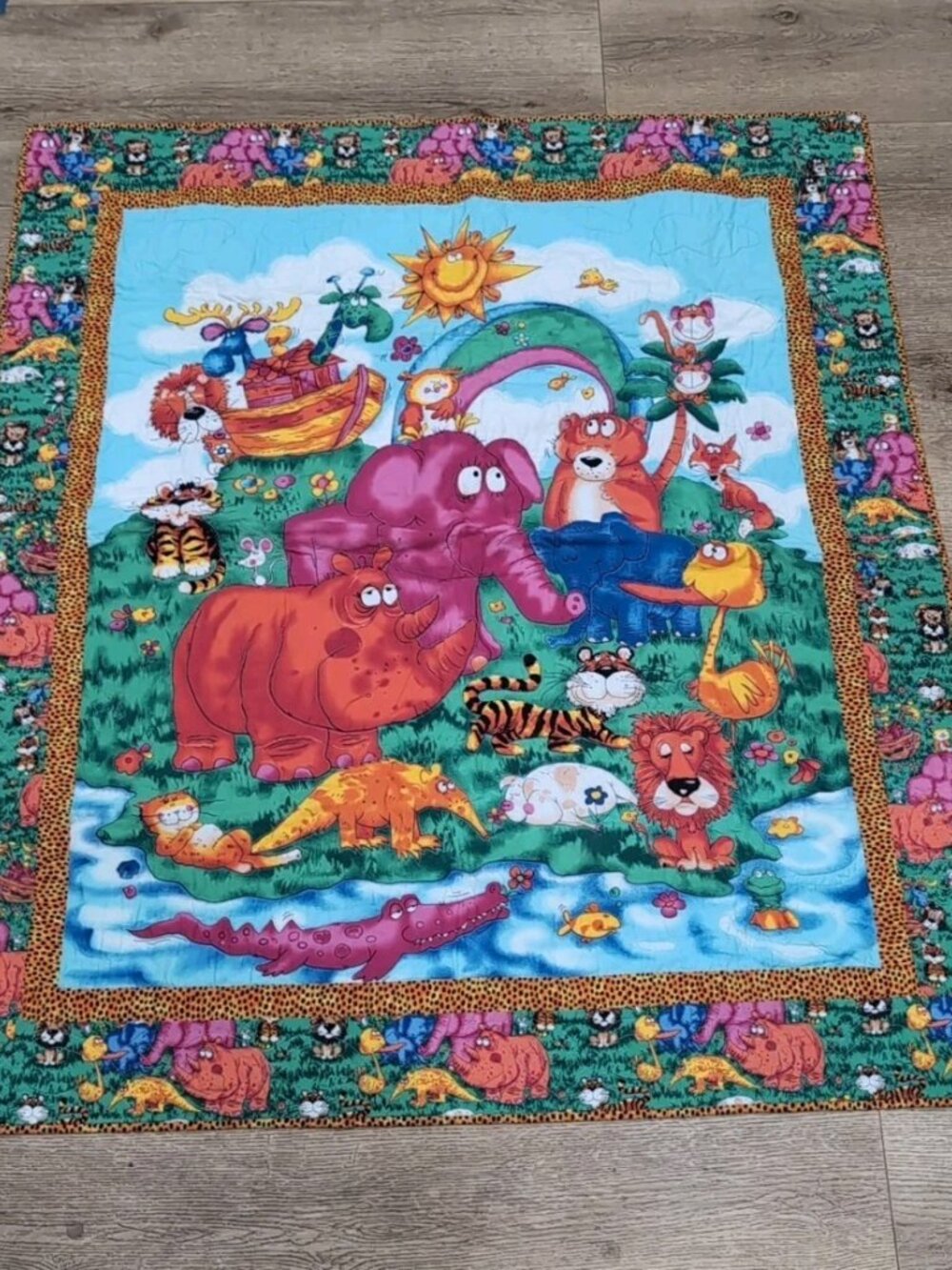 Handmade Baby Quilted Blanket Noah’s Ark Animals multicolor 50x40in